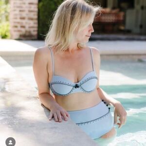 Marysia Sarento Bikini Bottom Azure Blue Black Trim Buttons  XS